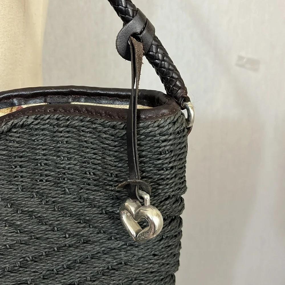 Brighton Black Woven Shoulder Bag with Dark Brown Trim